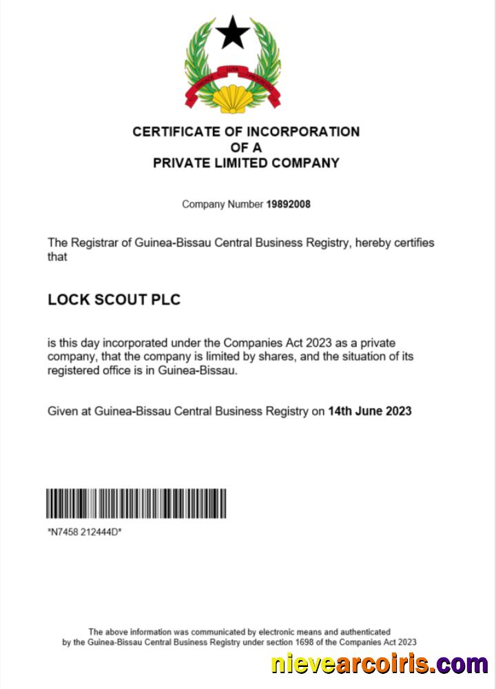 Guinea-Bissau certificate of registration